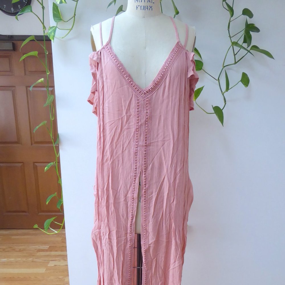 NEW Haute Fox dusty rose pink strappy crochet trim long tunic size 2XL plus size